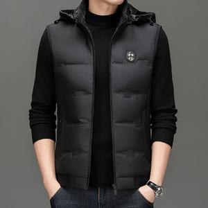 남성조끼 오리털브라 캐주얼 민소매 후드 도톰 패딩 코트화이트 남자 조끼