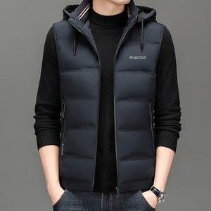 남성조끼 F/W 화이트 오리털베스트 보온 점퍼 중기장 캐주얼 후드 패딩