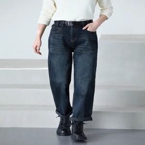 여자배기청바지 겨울 융기모 데님팬츠 캐주얼 와이드 슬림핏 도톰 배기 일자바지 여성 S4M2