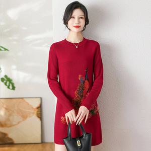 여자 플라워 원피스 겨울가을 스웨터 루즈핏 니트 미니 젠4