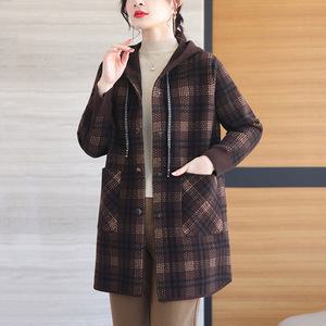 R4E여성 후드 가디건 가을 루즈 모직 코트 체크 하프 빅사이즈 마담룩 젠4