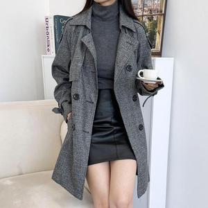 [OFM65431]Wilhelm 여자 헤링본 체크 더블 트렌치 코트