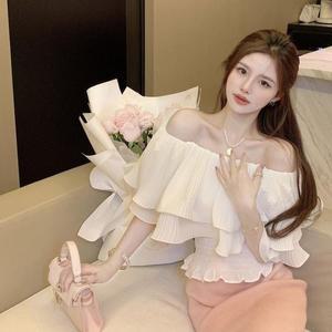 [OFL6N4P8]이중프릴 여성 오프숄더 블라우스