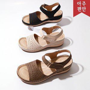 [호박슈즈]5cm 가볍고 편안한 벨크로 스트랩 샌들 미끄럼방지 고무창  112453