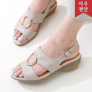 [호박슈즈]4cm 국내생산 천연가죽 큐빅 웨지굽 우레탄창 몰드굽 스트랩 샌들  112494