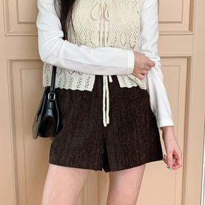 여자 고무줄 모직 갈색 FW 검정 베이직 숏팬츠