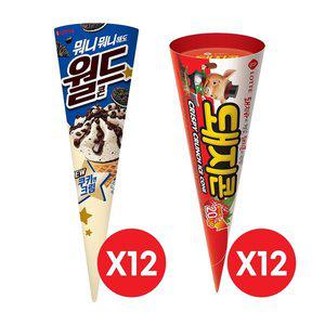 [롯데제과]월드콘 쿠키앤크림x12개+돼지콘x12개