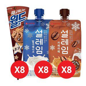 [롯데제과]월드콘 초코x8개+설레임 밀크x8개+설레임 카페라테x8개