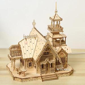 3D 나무 퍼즐 빌라 하우스 로얄 성, 조명 장난감, 어린이 DIY 모델 키트, 선물용 책상 장식