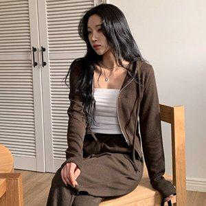 [옷자락]여자 겨울 캐주얼 사이드 트임 크롭 기모 후드 집업
