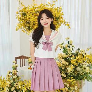 [BZHKL5I5_51]교복몰 리본 핑크 일본여고생 세라복 반팔