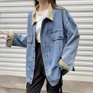 여성 배색 루즈핏 캐주얼 데일리 긴팔 청자켓