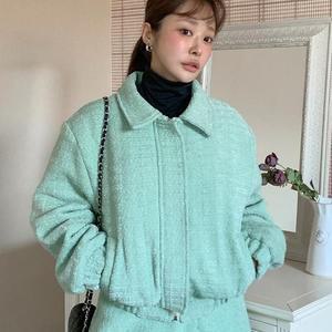 여자 겨울 트위드 울점퍼 모직 누빔 점퍼