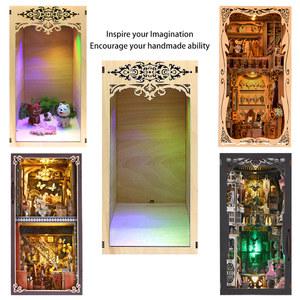 Book Nook Kit DIY 퍼즐 나무 LED 조명 조각 사용자 정의 이름 인형 집 장식품 생일 선물