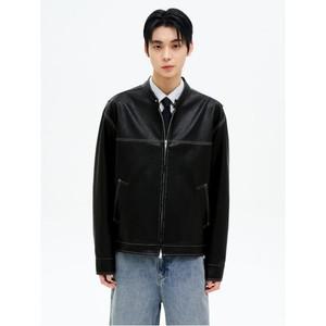 배색 스티치 페이크레더 레이서 자켓  블랙 (45523ZDQ15)