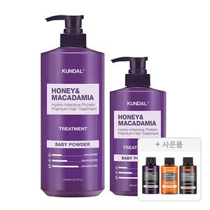 쿤달 네이처 트리트먼트, 베이비파우더, 1058ml, 1개 + 500ml, 1개+ 증정(여행용 3종 키트, 화이트머스크)
