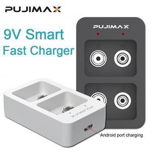 PUJIMAX 2 슬롯 LED 표시기가 있는 스마트 고속 배터리 충전기 9V Ni-MH/Ni-Cd/Li-ion USB 케이블
