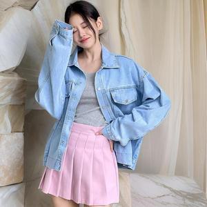 여자 연데님 캠퍼스룩 오버핏 버튼 청자켓