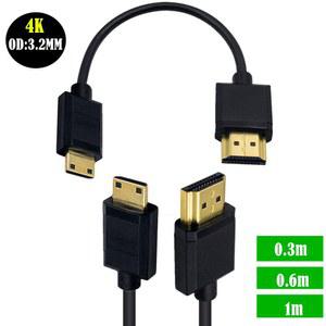 미니 HDMI 호환 케이블 HDTV 코드 타입 타입 2k 4k HD 60hz 6m 1m OD 2mm