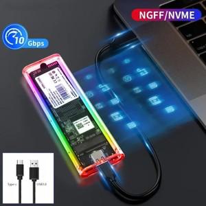 RGB M.2 NVME NGFF 외부 SSD 케이스 USB 유형 C 하드 디스크 10Gbps PCIe 솔리드 스테이트 드라이브 인클로