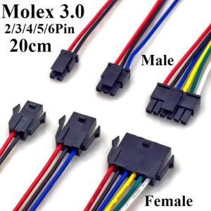 마이크로 핏 3.0mm 피치 커넥터, 20AWG 20cm 케이블 포함, 몰렉스 싱글 로우, 2 핀, 4 5 6 수 암 에어 도킹
