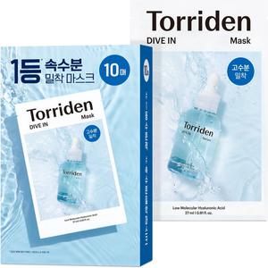 Torriden DIVE-IN 저분자히알루론산산 마스크 팩 Low molecule Hyaluronic acid Mask Pack 27ml 10매입