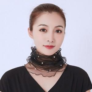 패션넥워머 진주 쉬폰 매쉬스카프 골프넥워머 레이스 망사스카프 여름스카프 햇빛차단