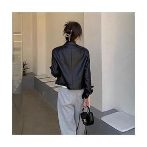 EAMT 여자 가죽 코트 봄가을 빈티지 오토바이 칼라넥 싱글 슬림핏 쇼트 재킷 상의 EUNG3