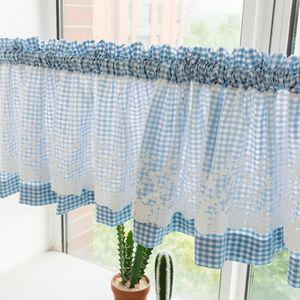로맨틱 레이스 체크 바란스 커튼(150x45cm) (블루)장식용 주방커텐 창문 부엌 디자인 인테리어