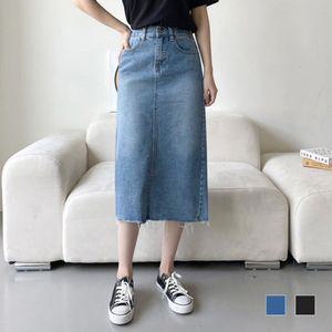 트이웰 뒷밴딩 컷팅 미디 청치마 SD-230454데님 스커 패션여성 캐주얼 여자 뒷청