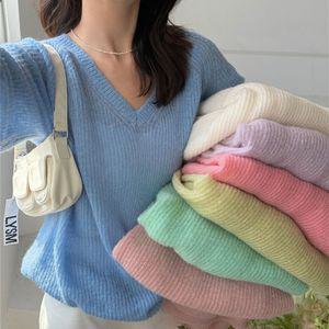 여성 봄의류 러블리 꾸안꾸스타일 파스텔 브이넥 니트데이룩 꾸안꾸 스웨터 출근