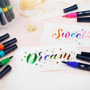 컬러 트윈 브러쉬 6색세트붓펜 수채화용펨 일러스트용 캘리그라피 다펜 그러데이션 러쉬 수성마킹 붓펜 드