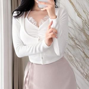 [옷자락] 여성 레이스 긴팔 나시티 홀터넥 바스트 가디건