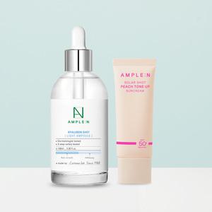 [코리아나 / 앰플엔] 히알루론샷 산뜻 수분 앰플 썸머 2종기획세트(라이트앰플+톤업선크림)
