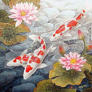 연꽃잉어 (패브릭) 5D 보석십자수 45x45