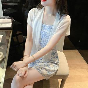 여성 시폰 원피스코트 반소매 카디건 SS 캐주얼_3