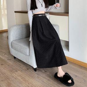 여성 세련도도녀 정장 스커트 모직 도트 주름 A라인 우산 미디 OOTD1