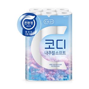 코디 내추럴 소프트 3겹 27m, 30롤, 1개