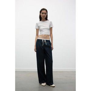 자라 ZARA 더블 웨이스트 와이드 팬츠 - 스트라이프 1608225105 600130