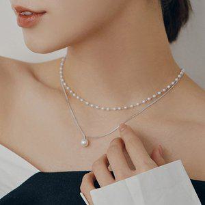 [수앤수]세미 체인 두줄 진주 목걸이 (22N007)