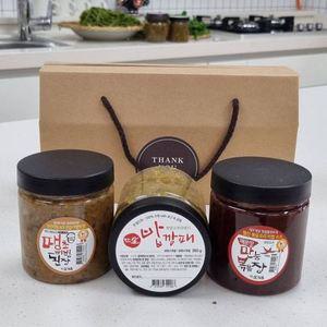 [한칼식품]실속 3종 선물세트_땡초비빔된장(400g) 만능볶음장(400g) 밥깡패(350g)+선물상자