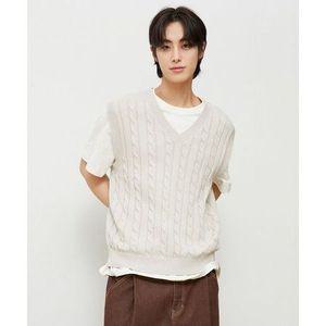 스파오 워셔블코튼 케이블 V넥 베스트_CM_S카라/피케 티셔츠VD12U05 240701