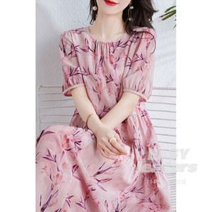 여성 봄 여름 스커트 플라워 롱 가을 실크 원피스 여자 핑크 프렌치 EY1_MC