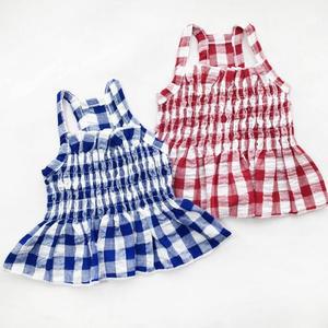 [OFM75265]강아지 크롭 체크 원피스 1P 반려견 나시 치마