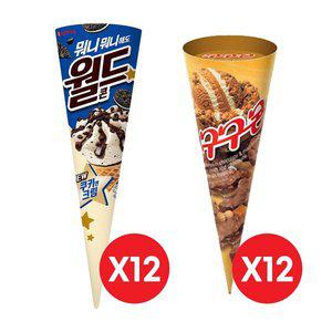 [롯데제과]월드콘 쿠키앤크림x12개+구구콘x12개
