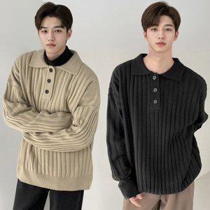 [리빌모아]남자 캐주얼 오버핏 단추 골지 니트 티셔츠 OC KNA SWFGF7XO_P381717644
