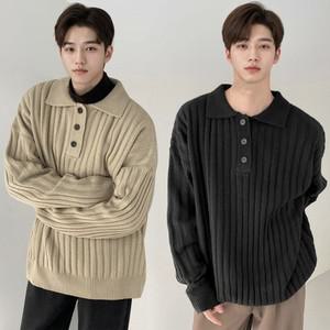 남자 캐주얼 오버핏 단추 골지 니트 티셔츠 OC-KNA-SWFGF7XO