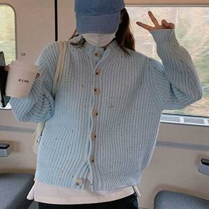 [오노마] ONM 여성 두툼 파스텔 라운드넥 가디건 여자 니트가디건