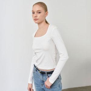 WOMAN 슬림 스퀘어넥 롱 슬리브 티 [WHITE] / WBE1L01505