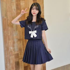 [BZHKL7M8_51]교복몰 리프 네이비 일본여고생 세라복 반팔